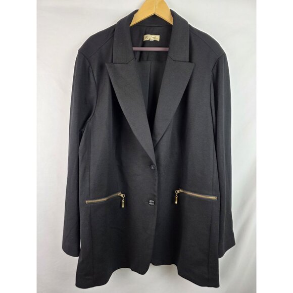 DG2 Diane Gilman Blazer Jacket Women's Size 2X Black Gold Zippers Long Coat - Picture 1 of 16